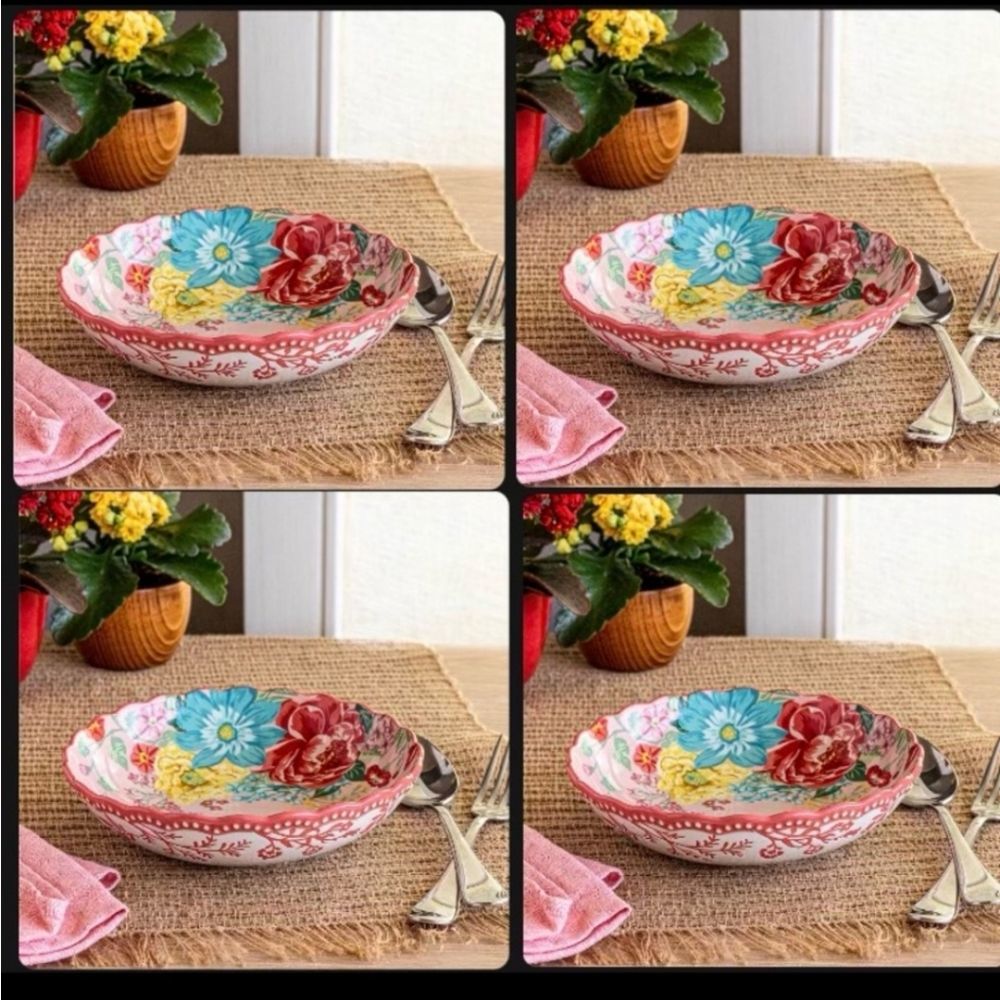 SOLD Woman Fancy Flourish Stoneware pasta bowls set.  NWT